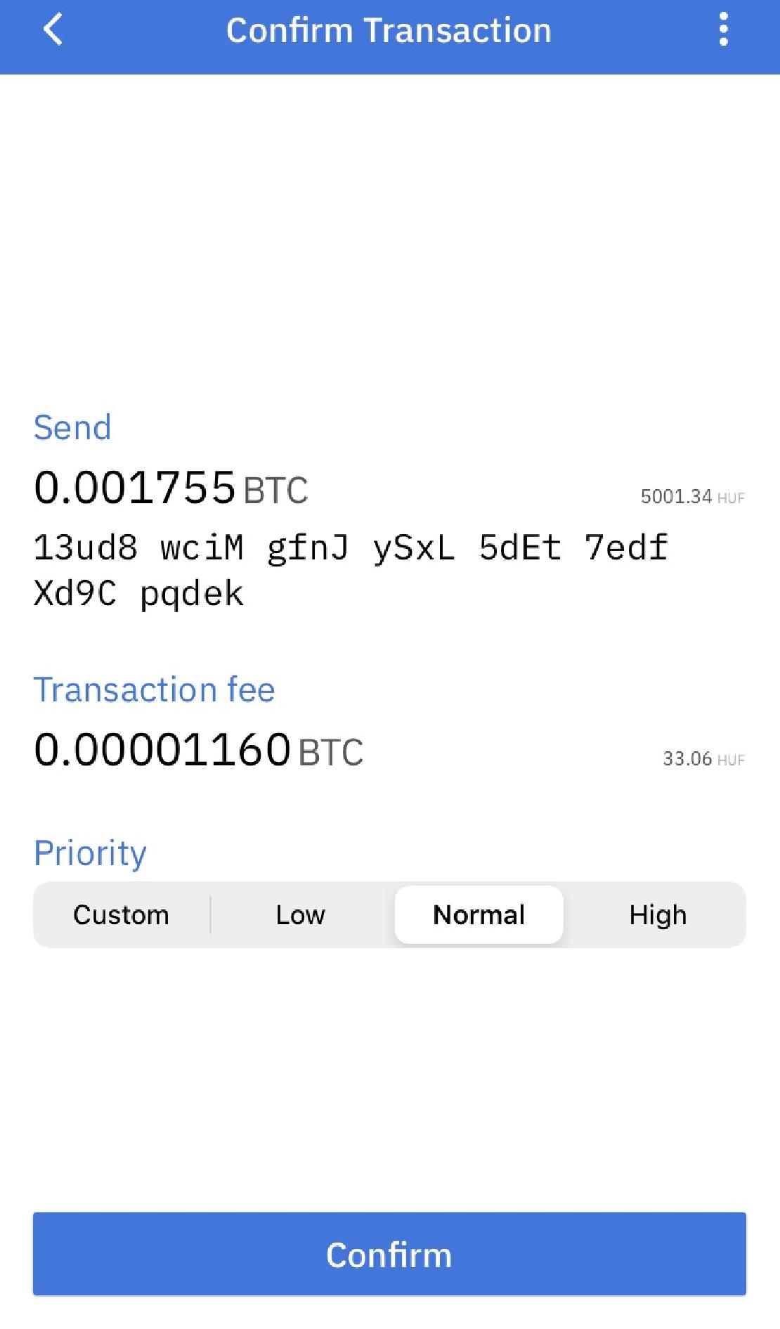 Küldési költség beállítása bitcoin tranzakció előtt egy kripto tárcában. 